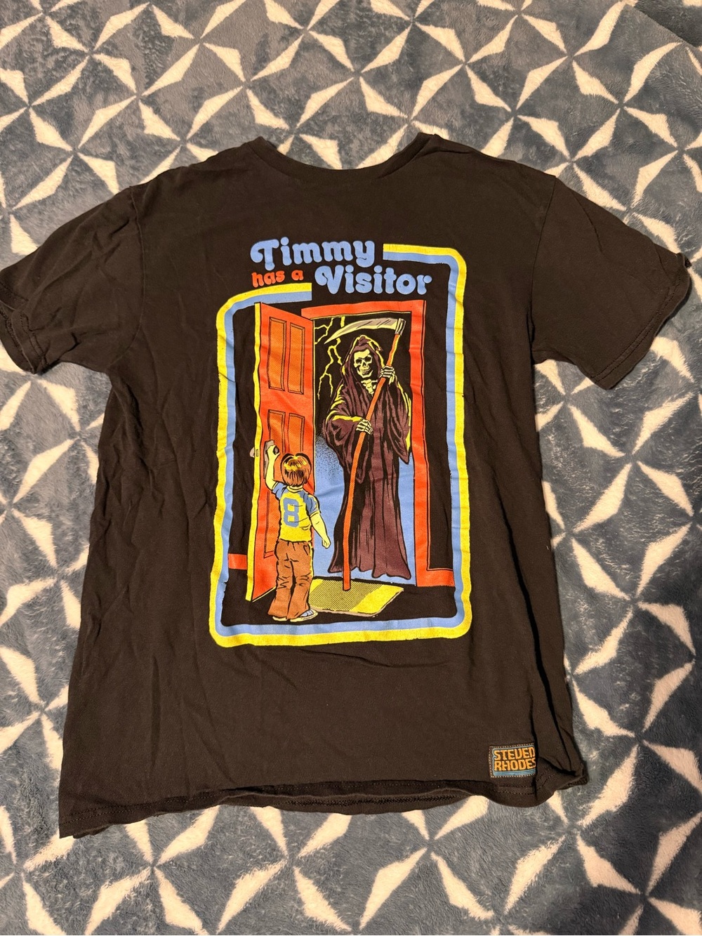 Steven Rhodes Black Short Sleeve Graphic Tee — 'Timmy Has a Visitor'